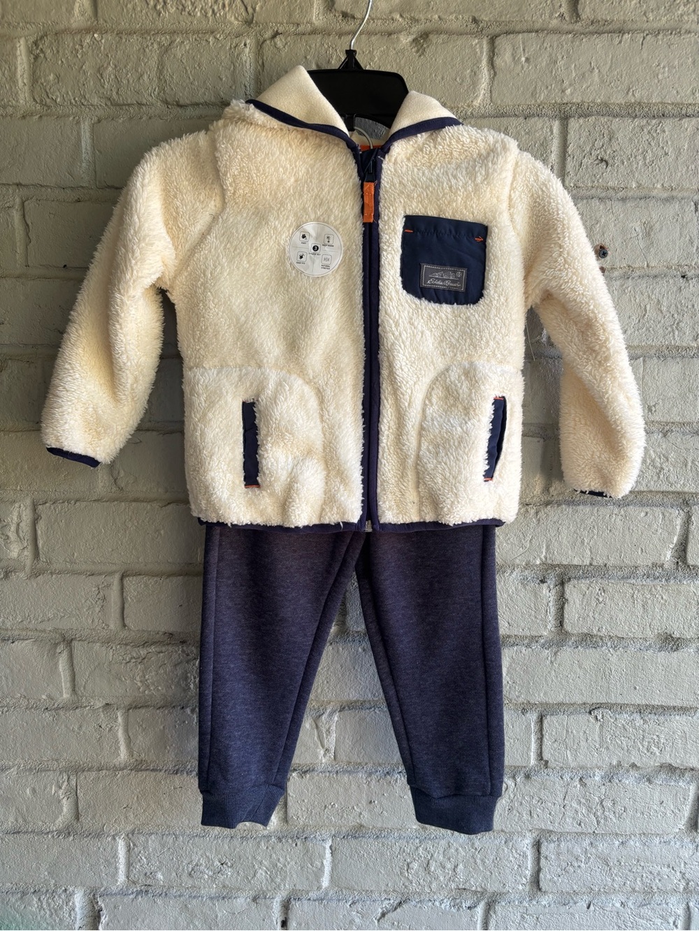 Eddie Bauer 3 piece set NWT KIDS 3T Sherpa Jacket&Navy joggers &  Orange LS Top
